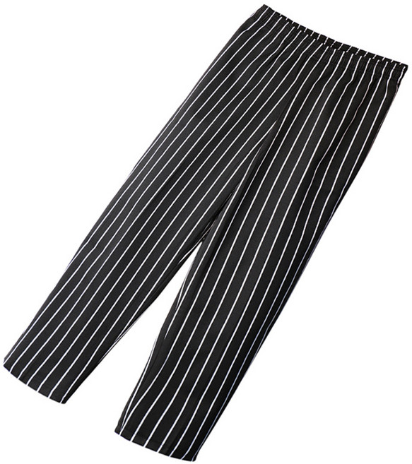 포켓이 있는 셰프 바지 면 클래식 전문 셰프 바지 가정용 주방 레스토랑 커피 하우스용, L, 코튼 블렌드, 스트라이프