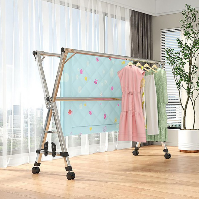 이불건조대 튼튼한 이동식원터치 접이식빨래건조대, 접기+신축+이동+신발건조대