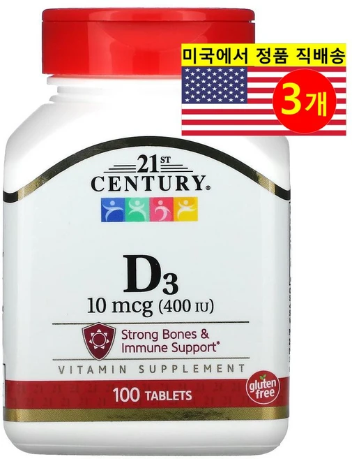 21st Century 21세기 센트리 비타민 D3 10mcg (400IU), 3개, 100정 - 쿠팡
