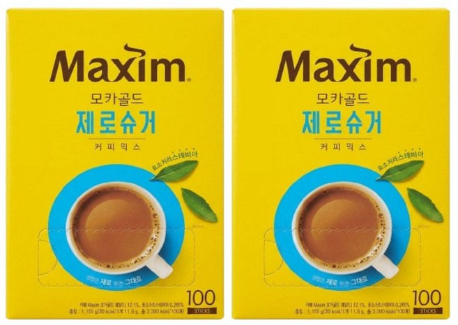 맥심 모카골드 커피믹스 제로슈거 100개입 2개, 12g, 2박스