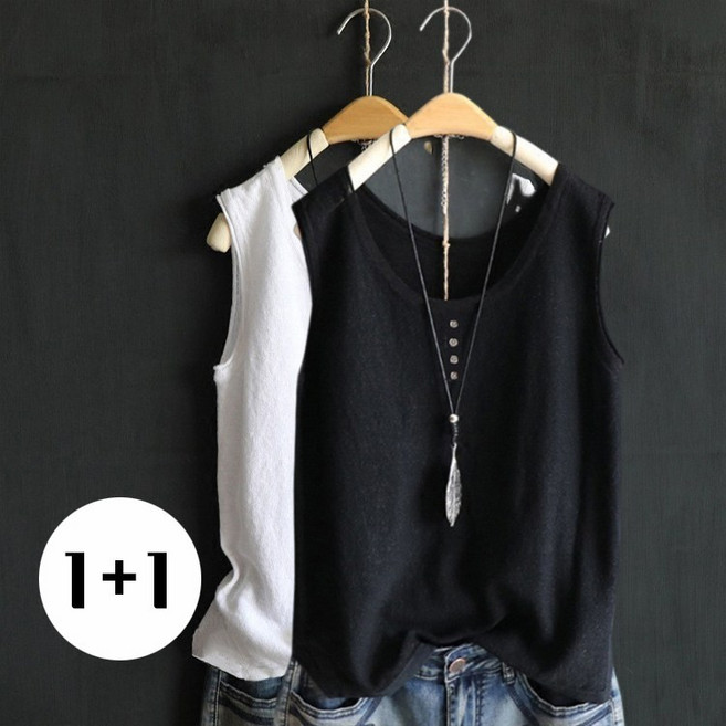 2장입 여름용 빅사이즈 U넥 민소매 나시 여성 티셔츠 데일리 심플 체형커버 시원한 베이직 이너 무지 탄탄한 소재 슬라브원단