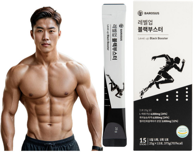 바로서스 블랙마카3000 아르기닌 6000 흑마늘 6000 레벨업블랙부스터 25g x 15포 초고함량, 1박스, 375ml