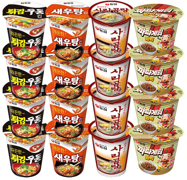 농심 컵라면 소컵 혼합 ( 튀김우동컵+새우탕컵+사리곰탕컵+짜파게티범벅 ), 16개
