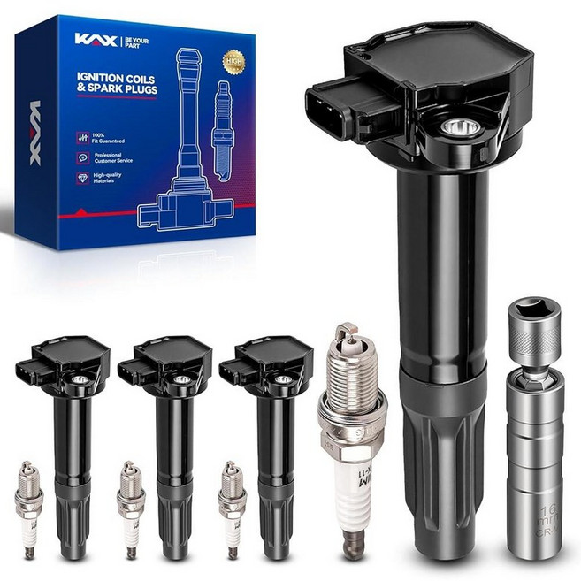 KAX 점화 코일 및 이리듐 스파크 플러그 4개 세트 자석 소켓 포함 혼다 2017-2020 시빅 시 2017-2022 CR-V 1.5L 2023 시빅 타입 R UF7, UF668 - 4Pk Coils & 4Pk Plugs