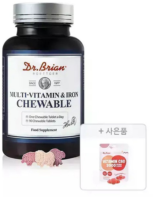 닥터브라이언 멀티비타민&철분 츄어블 90정(3개월분) + (비타민C&D 3000 복숭아맛 15구미 ), 90정, 1개