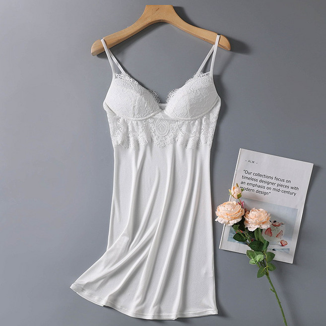 針織桑蠶絲吊帶襯裙 帶胸墊V領真絲背心長裙