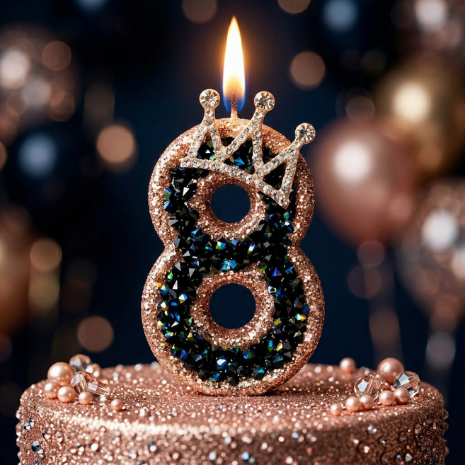 로얄 파티 럭셔리 숫자초 웨딩 축제 돌잔치 결혼기념일 행사 특별한 생일 100일 넘버, 1개, 8번