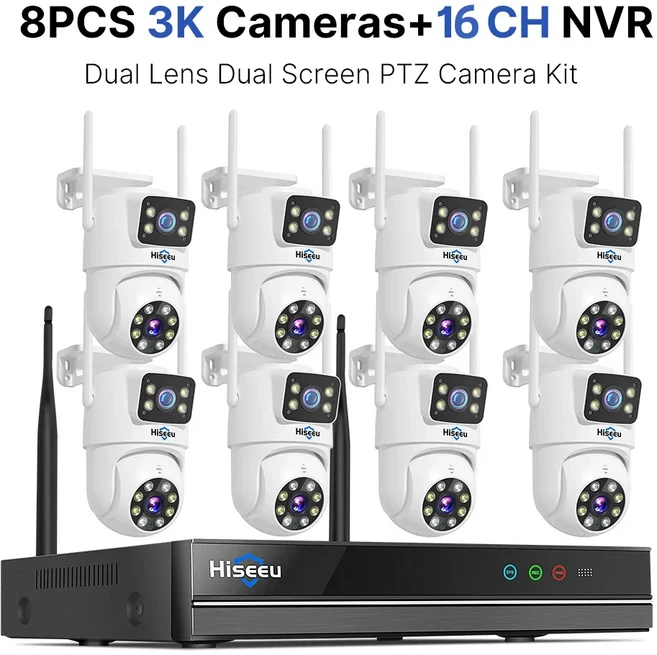 Hiseeu 6MP WiFi 듀얼 렌즈 카메라 보안 시스템 키트 3K IP 카메라 보안 시스템 16CH NVR 무선 CCTV 감시, 01 CHINA, 01 16CH NVR 8 Cameras