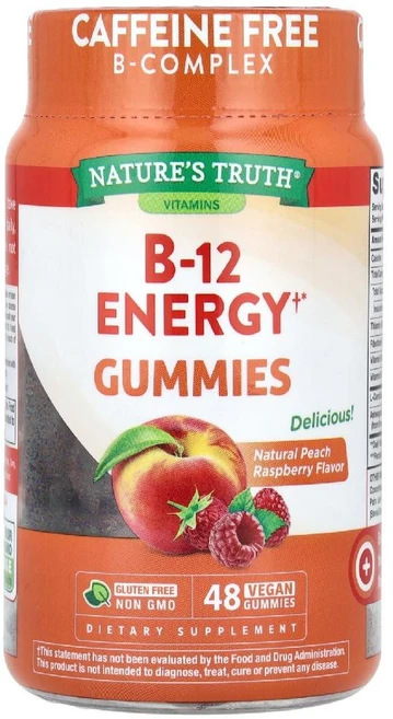 Nature's Truth B-12 에너지 구미젤리 천연 복숭아 라즈베리 비건 구미젤리 48개 Truth (네이처스 트루스), 1개 - 쿠팡