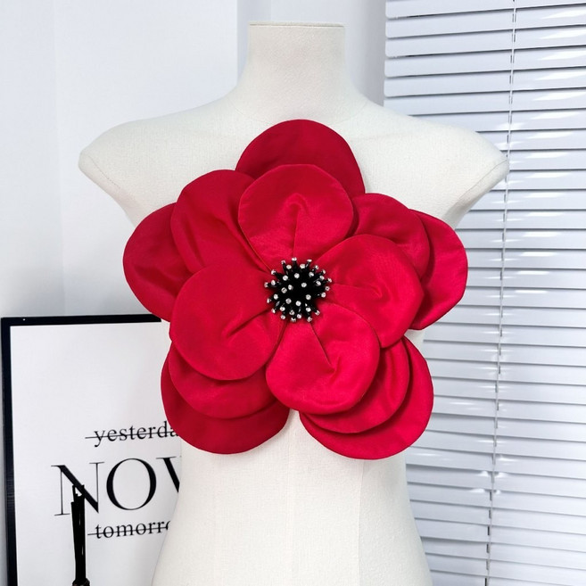3D花卉裝飾貼片胸花, 紅, 1個