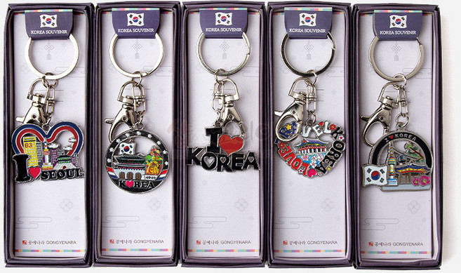 전통 열쇠고리 5종 세트 아이러브코리아 태극기 하트 디자인 한국 기념품 외국인 선물용, 포장없음