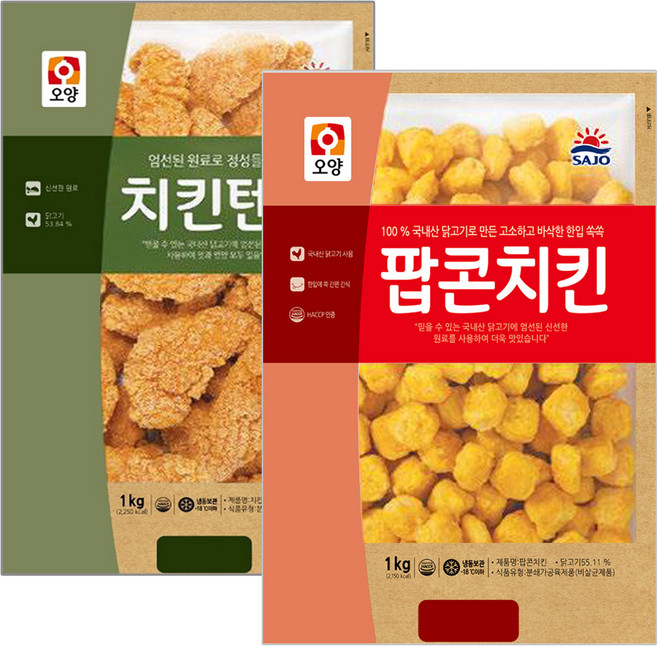 사조오양 치킨텐더 1kg + 팝콘치킨 1kg, 2개