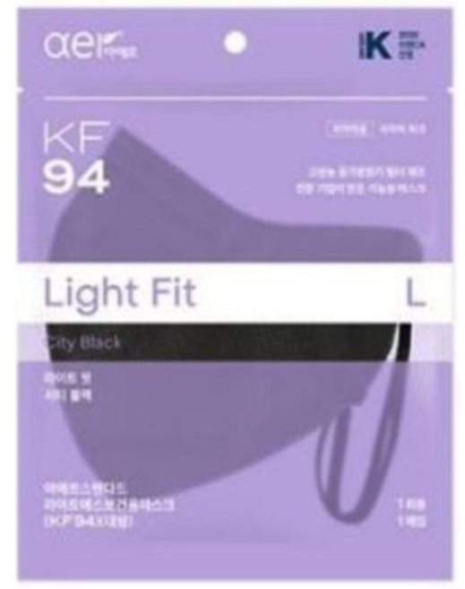 아에르 스탠다드 라이트에스 보건용마스크 15매입 (KF94), 1개입, 15개, 검정색 - 대형
