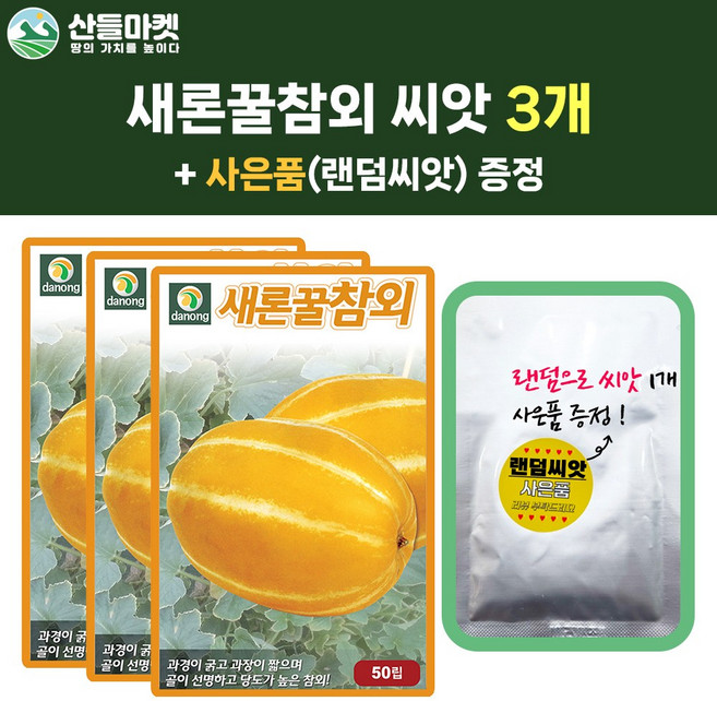 산들마켓 새론꿀참외 씨앗 50립 고당도 참외씨 종자 3개+랜덤씨앗1개 증정, 1개