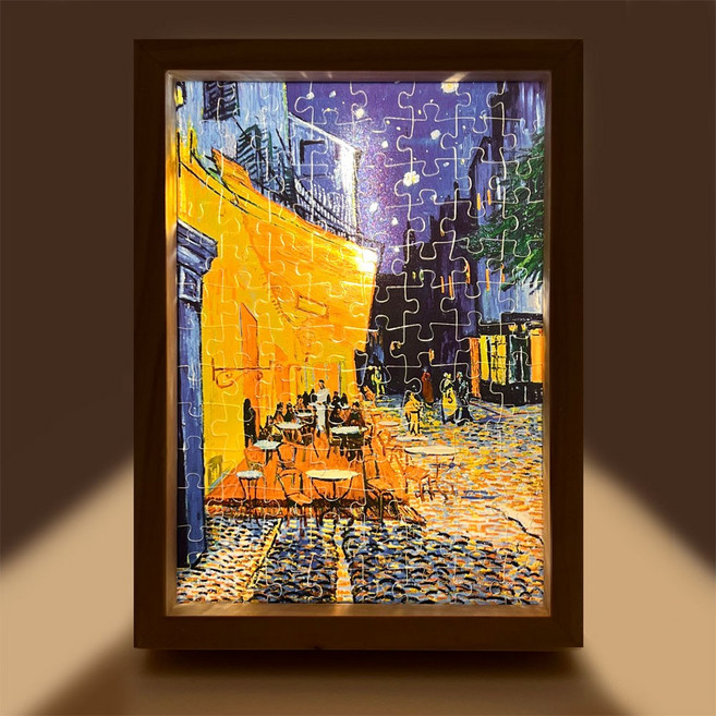 세계명화 글래스 직소 퍼즐 100조각 인테리어 액자, 1개, 밤의 카페테라스, 100피스