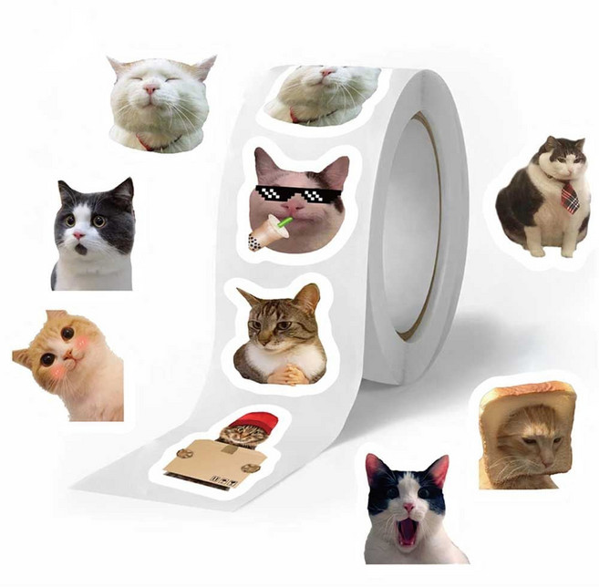 고양이 밈 짤 스티커 귀여운 동물 캐릭터 방수 감성_ 20267666EA, 500매입