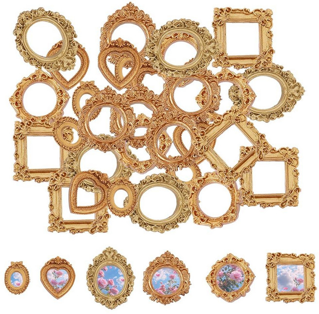 36 PCS Mini Vintage Resin Picture Frame Golden Photo Frames Antique Small Pictures Tiny Oval Rect, 36 PCS Mini Vintage Resin Pict