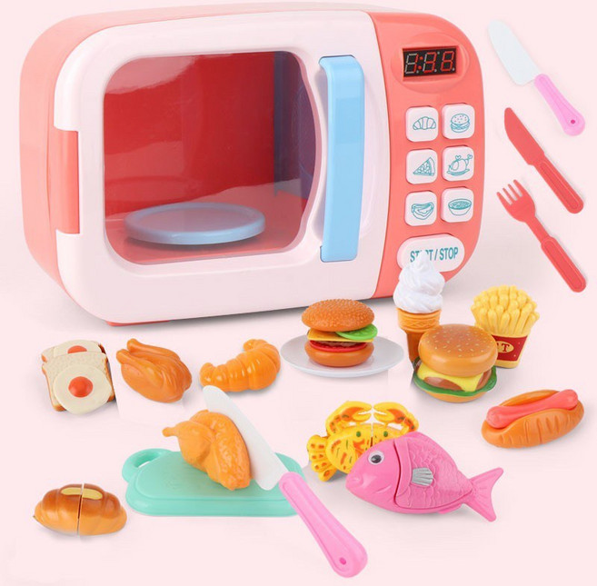 kobo 微波爐玩具組 辦家家酒廚房遊戲, 廚房玩具微波爐食物31件組(紅色), 1個