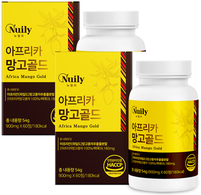 뉴일리 아프리카망고골드900mgx60정x2통 아프리카망고 종자추출물 모로오렌지, 2개, 60정