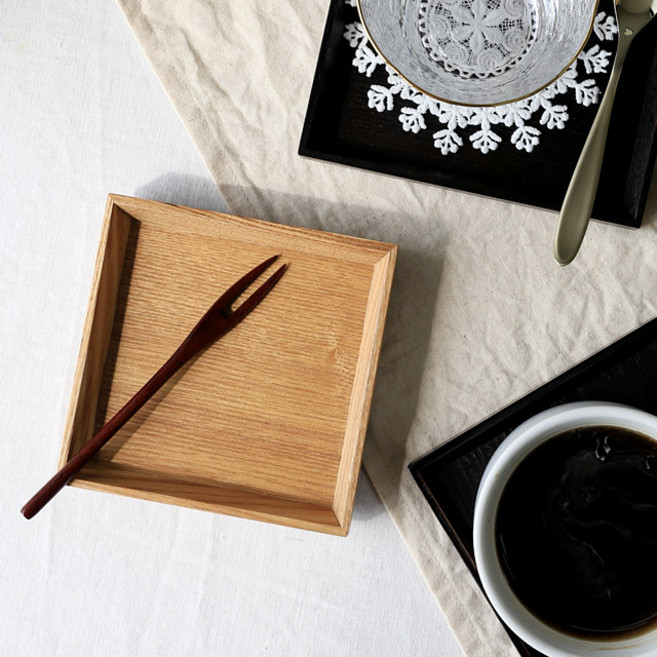 우드 미니 정사각 트레이, 내추럴, 5개