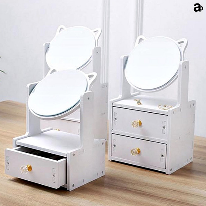 좌식 미니 화장대 책상 위 작은 화장대 경대 원형 1단 화장대보관함, 원형 2단