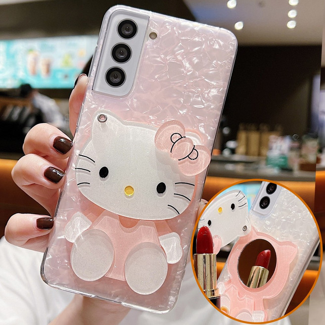글리터 자개 폰케이스 고양이 캐릭터 거울 미러 갤럭시 아이폰 케이스