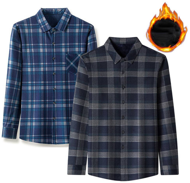 남성 겨울 소프트 스판 기모 체크 남방 셔츠