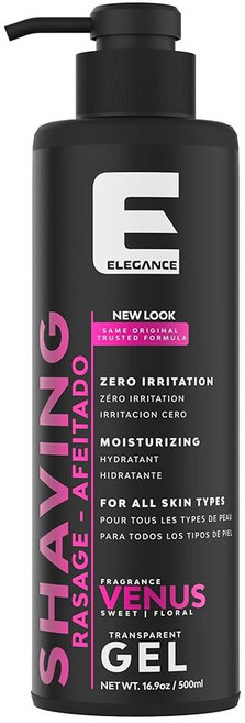 E 엘레강스 이발 액세서리 - 남성 또는 여성용 투명 면도 젤 달콤/꽃빛 비너스 향 부드럽고 자극 없는 경험을 위한 최고의 솔루션 16 9온스, 16.9 Ounce (Pack of 1), 1개, 1개