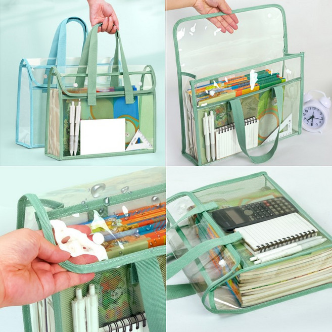 손잡이 북파우치 보조가방 A4 홀더 파일철 폴더 커버 노트 북바인더 케이스 대용량 투명, 1개, 아이보리