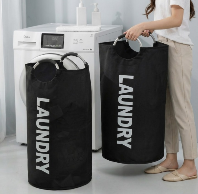 학스토어 손잡이 대용량 이동식 빨래 바구니, 블랙