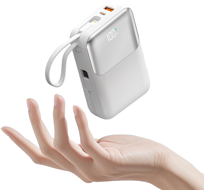 아우스힐 PD 22.5W QC3.0 고속충전 케이블 일체형 대용량 보조배터리 20000mAh, 화이트