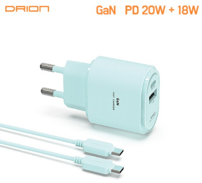 드리온 가정용 GAN PD20W 2구 (CtoC)-DR-PD20W-CU-T1-CP, 케이블포함, 1개, 단품