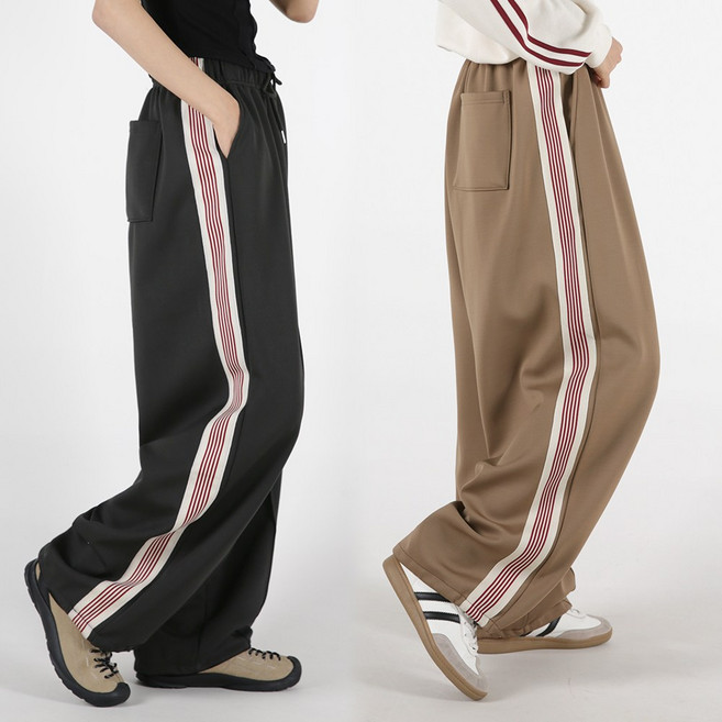 오버나인 여자 여성 옆트랙 라인 와이드 츄리닝 밴딩 트레이닝 팬츠 바지