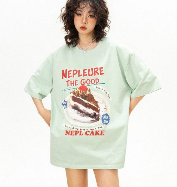 COSYEVNO 여성 반팔 티셔츠 케이크 배색 루즈핏 캐주얼 여름 상의