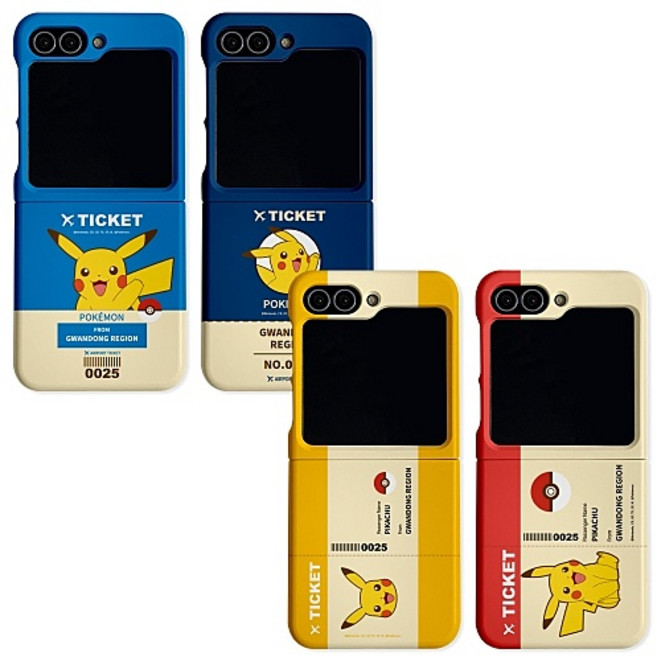 갤럭시 Z플립 5/4/3 케이스 커버 / C포켓몬스터 정품 피카츄 비행기표 슬림하드 케이스 갤럭시 Z플립 5 4 3 갤럭시 Z플립5 / Z플립4 / Z플립3 커버