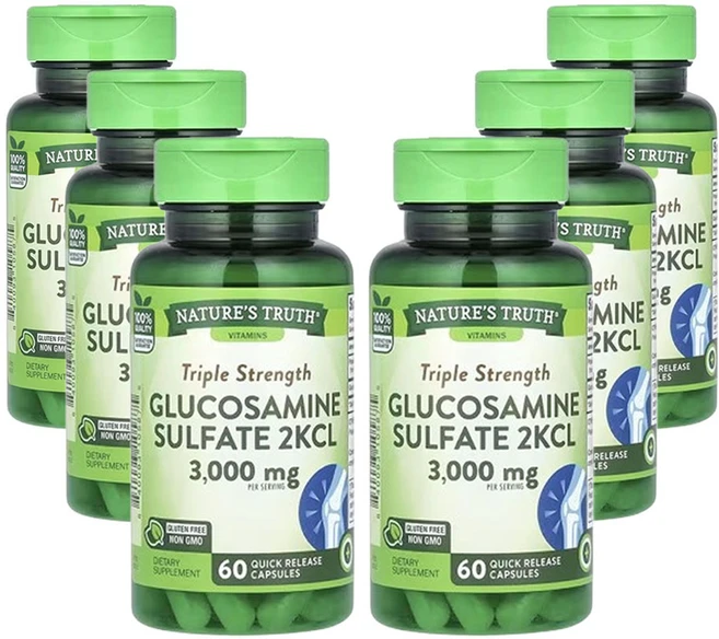 네춰스 트르스 삼중 강도 글루코사민 황산염 2KCL 3 000mg 빠른 방출 캡슐 60정(캡슐당 1 000mg), 6팩, 60정 - 쿠팡