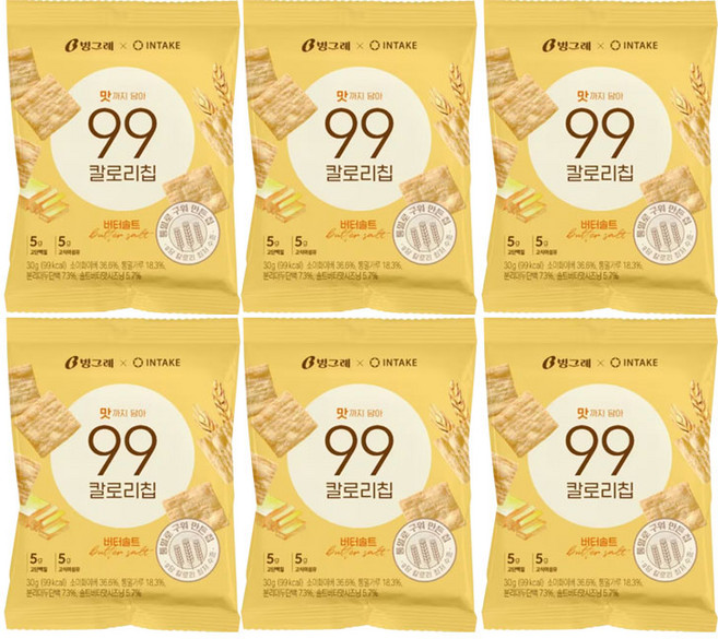빙그레 x INTAKE 99칼로리칩 버터솔트, 30g, 6개