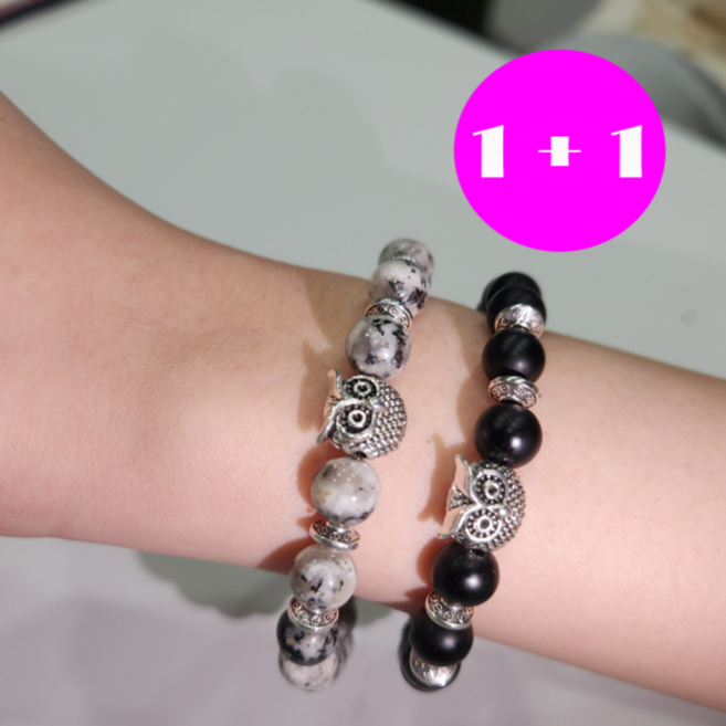 (왓썸) 1+1 행운 재물운 지혜운을 가져다 주는 부엉이 비휴 원석 팔찌