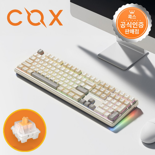 콕스 CPL108 핑거프로텍터 유무선 3모드 기계식 키보드 더스티 베이지 오렌지축, 단품, 단품