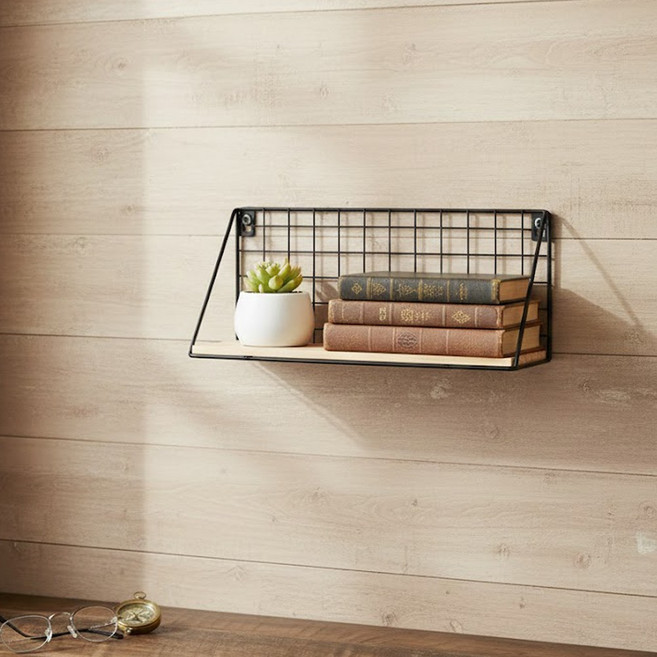 후크 네트망 벽선반 무타공, 1개, 블랙우드 S