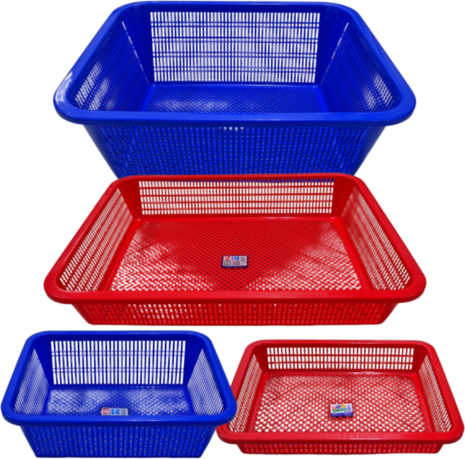 나코 플라스틱 소쿠리 사각 채반 낮은 깊은 얕은 바구니 수납 광주리, 1개, 빨간색