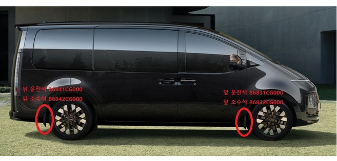 스타리아 머드가드 / 겉흙받이 / 86831CG000 / 86832CG000 / 86841CG000 / 86842CG000 / 순정부품 / 세트상품 X, 앞 운전석 86831CG000, 1개