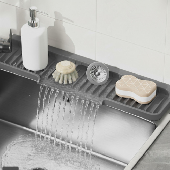 필인어스 실리콘 물빠짐 식기 건조 매트, 1개, 그레이, 1단