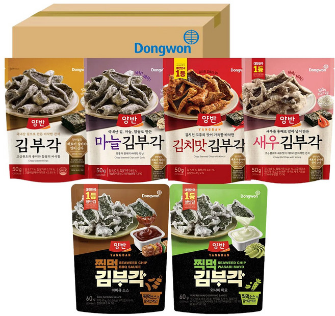 동원 김스낵6종 김부각+마늘맛+새우맛+김치맛+바비큐맛+와사비맛, 50g