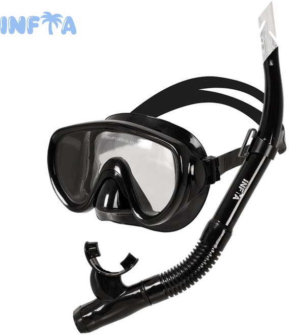 인피아 멀티 피스 스노쿨링 마스크 프리다이빙 스노쿨링 세트, 블랙