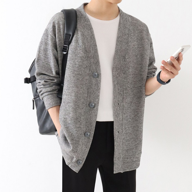 [당일발송] 로펀 오버핏 브이넥 무지 니트 가디건 빅사이즈 ZZBCD023