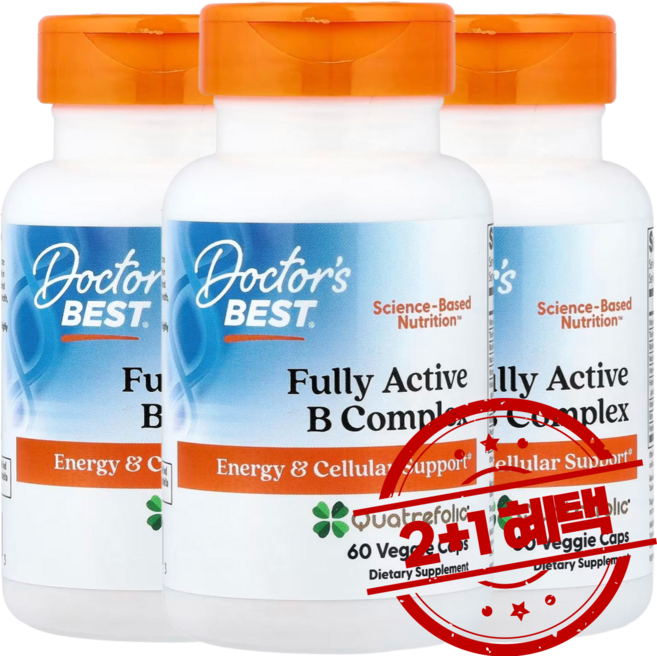 2+1 닥터스베스트 완전 활성 B 복합체 베지 캡슐 60정 비타민B12 비오틴 판토텐산 함유 / 해외직구 미국정품, 3개