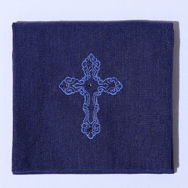 키리에 천주교 성물 십자가(감색) 자석 묵주 주머니, 1개