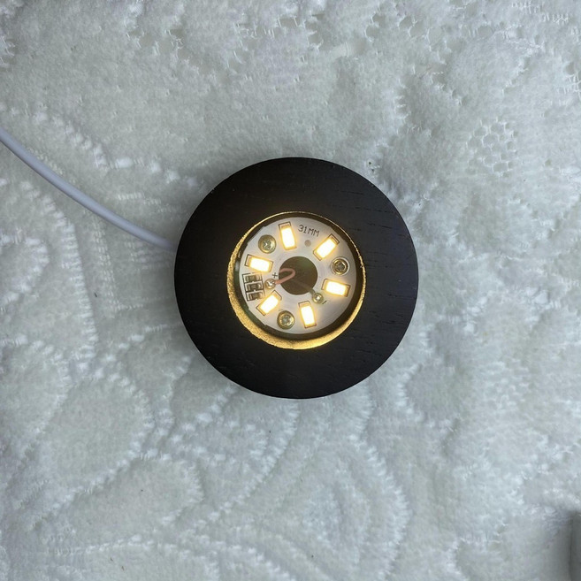 實木 LED 夜燈圓形底座, 暖光USB,黑色木底座100mm