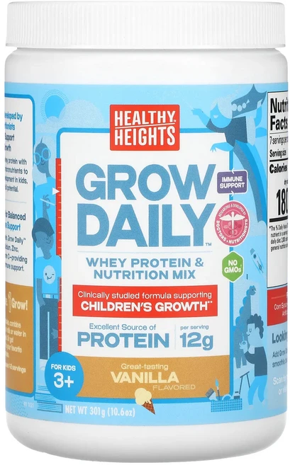 몸관리하세요 겨울입니다 Healthy Heights 그로우 데일리 유청 단백질 및 영양 믹스 만 3세 이상 어린이용 바닐라 301g(10.6oz) 특별관리진행, HealthyHeights그로우데일리유청단백질및영양믹스, 301g, 1개 - 쿠팡